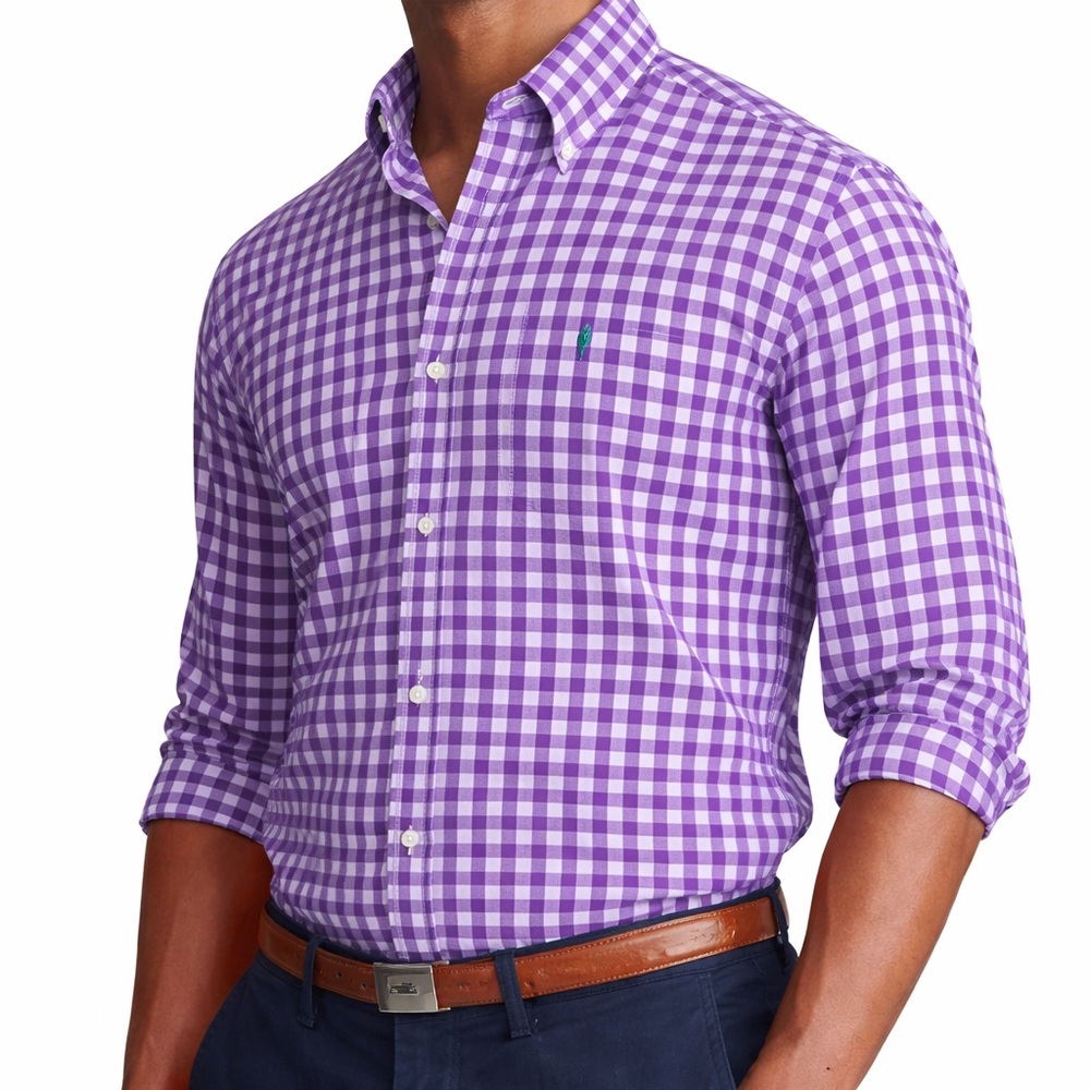 Ralph Lauren Purple and White Gingham Button-Down Long Sleeve Shirt Men’s Large